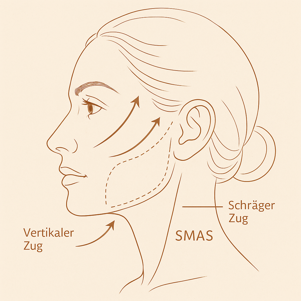 Anhebevektoren für ein natürliches Facelift mit weichen, harmonischen Konturen